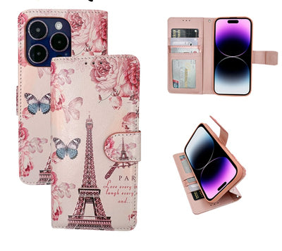 iPhone 14 Pro Max Wallet Printed Design Case PU LEATHER