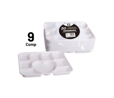50x1 Dina 9 Compartment Plastic Plates Deluxe