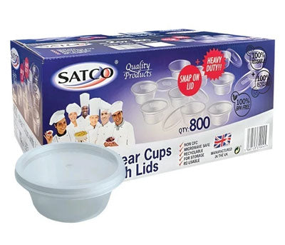 800 X Satco 2oz Round Plastic Cups With Lids For Restaurant Catering Takeaway