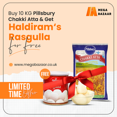 (Pilsburry Atta 10 KG with Haldiram Rasgula) Bundle offer