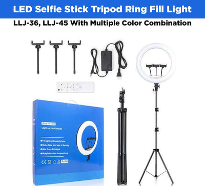 LED Selfie Stick Tripod Ring Fill Light LLJ-36, LLJ-45 With Multiple Color Combination