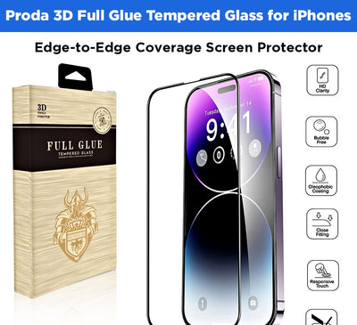 Proda 3D Full Glue Tempered Glass Screen Protector For iPhone 14 Series 14, 14 Plus, 14 Pro, 14 Pro Max