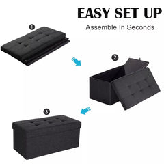 OTTOMAN STORAGE BOX FOLDING STORAGE OTTOMAN POUFFE BENCH SEAT TOY BOX 76cm