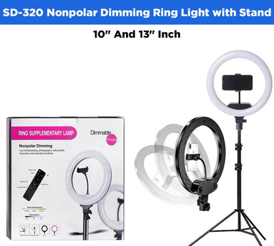 SD-320 10" And 13" Inch Nonpolar Dimming Ring Light with Stand