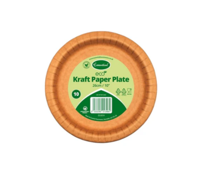 100x1  Essential 26cm Kraft Large Paper Plates