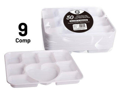 50x1 Dina 9 Compartment Plastic Plates Deluxe