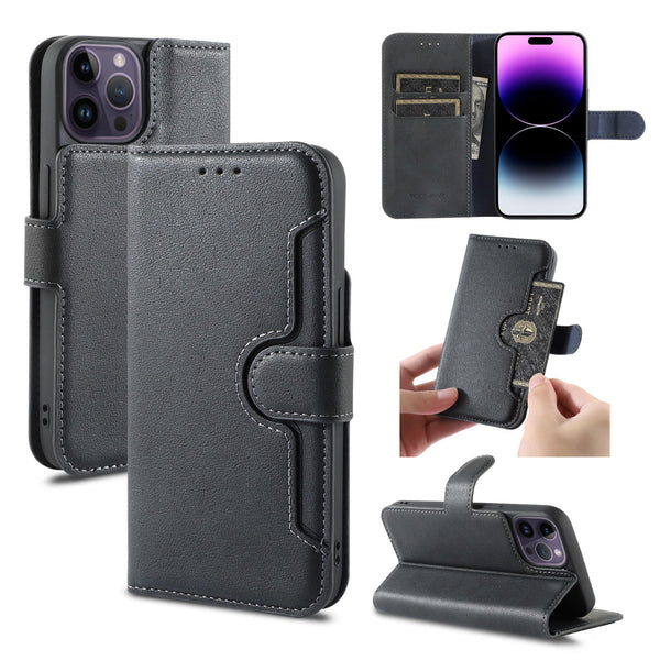 iPhone 15 Pro Max Wallet Double Stiches PU Leather Case