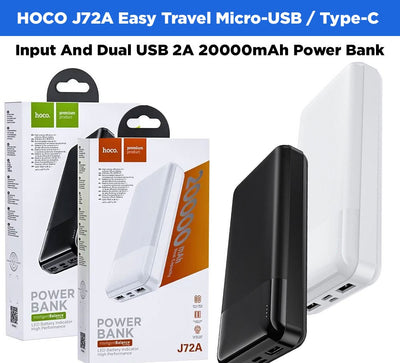 HOCO J72A Easy Travel Micro-USB / Type-C Input And Dual USB 2A 20000mAh Power Bank