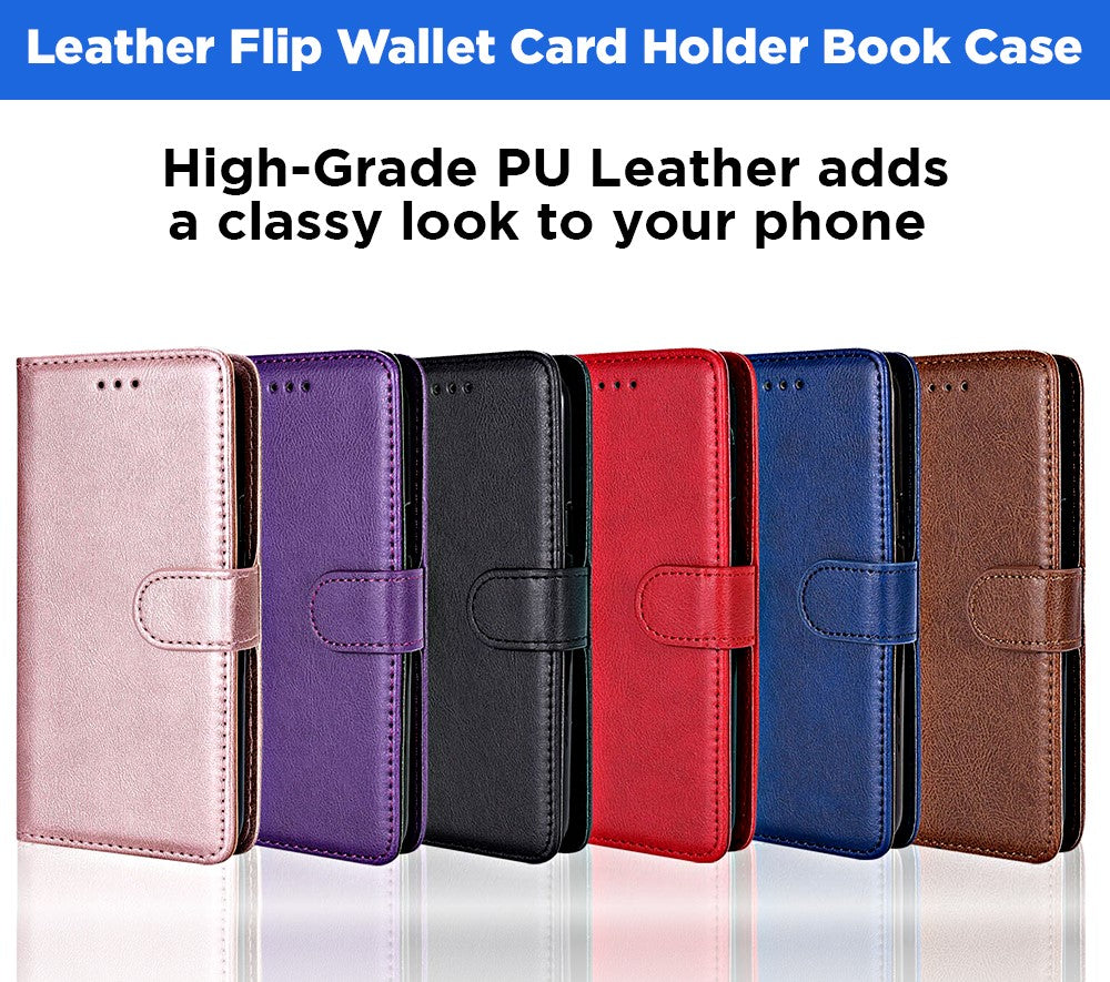 Leather Flip Book Case With Wallet Card Holder For Samsung Galaxy