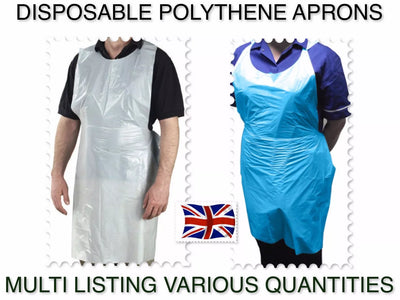 DISPOSABLE POLYTHENE PLASTIC NURSE APRONS WHITE BLUE catering kitchen