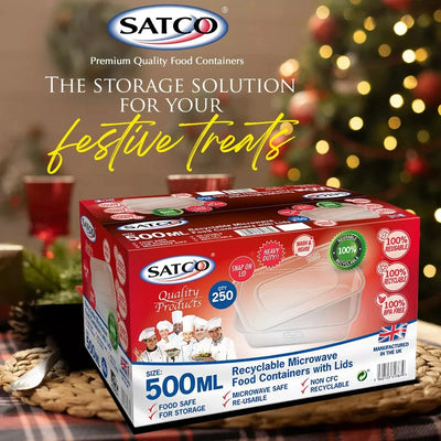 500ml x 250 SATCO CLEAR PLASTIC FOOD CONTAINER WITH LIDS MICROWAVE /FREEZER SAFE