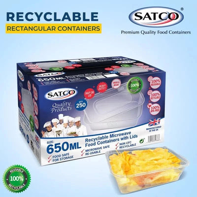 650ml x 250 Satco Clear Plastic Food Containers With Lids Microwave .