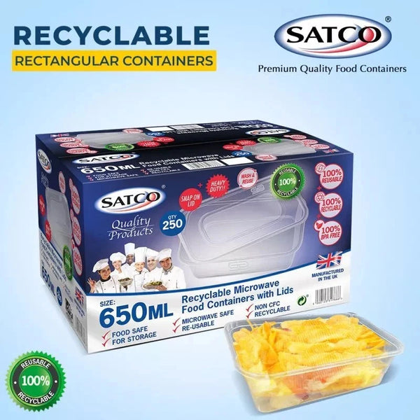 650ml x 250 Satco Clear Plastic Food Containers With Lids Microwave .
