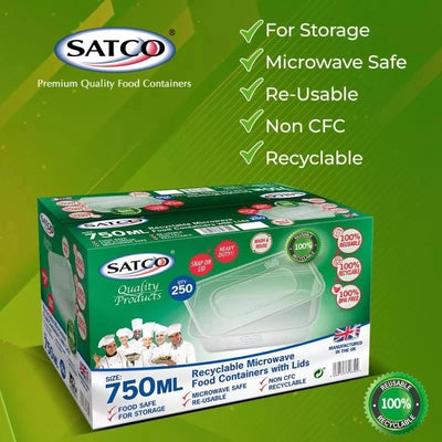 750ml x 250 SATCO CLEAR PLASTIC FOOD CONTAINER WITH LIDS MICROWAVE /FREEZER SAFE