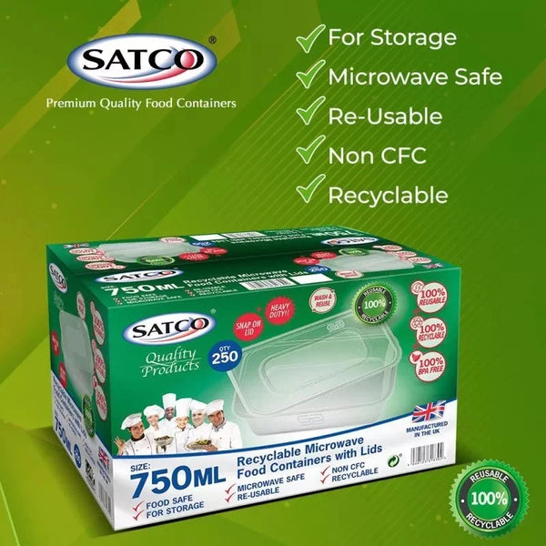750ml x 250 SATCO CLEAR PLASTIC FOOD CONTAINER WITH LIDS MICROWAVE /FREEZER SAFE
