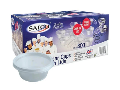800 X Satco 2oz Round Plastic Cups With Lids For Restaurant Catering Takeaway