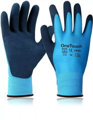 Waterproof Work Gloves Blue Fully Latex Coated Mens Builders Construction Garden