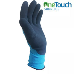 Waterproof Work Gloves Blue Fully Latex Coated Mens Builders Construction Garden