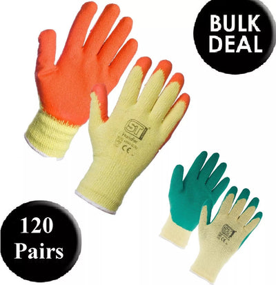 120 PAIRS LATEX COATED ORANGE RUBBER WORK GLOVES BUILDER GARDENING SAFETY GRIP