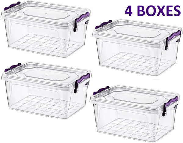 4 x Food Storage Box with Lid Handle Clip Plastic Clear Food Container Plastic