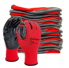 6 Pairs PREMIUM NITRILE COATED Red Nylon Work Gloves Builders Gardening Grip