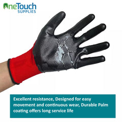 6 Pairs PREMIUM NITRILE COATED Red Nylon Work Gloves Builders Gardening Grip