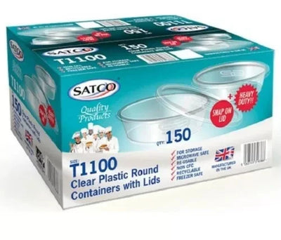 150 pcs Satco Micro Round Plastic Cont & Lids 1100