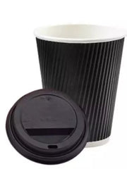 8oz, 12oz, 16oz Disposable Coffee Cups With Lids Insulated Paper Ripple Wall Cup